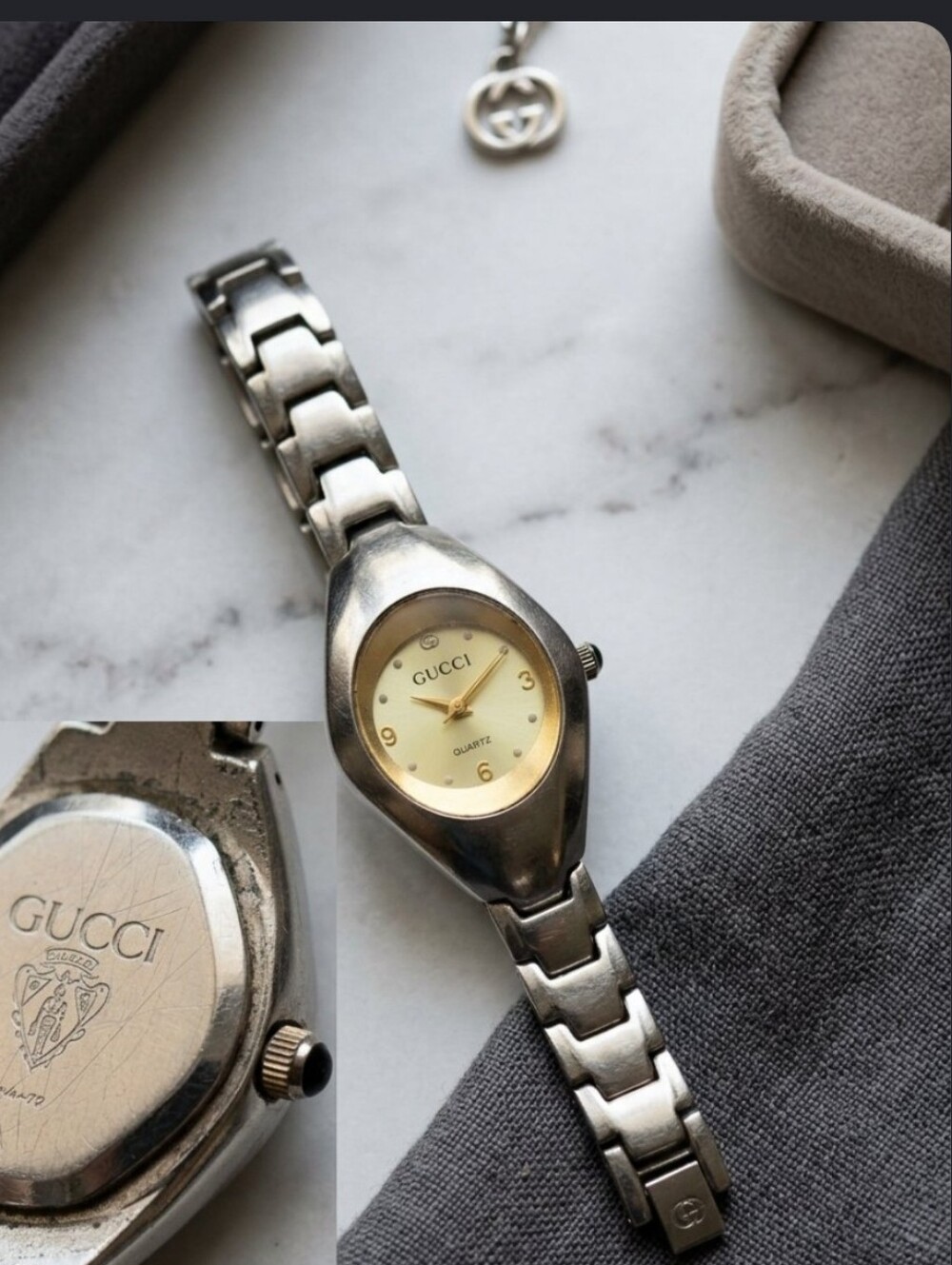 Vintage Gucci Silver-Tone Link Bracelet Watch - Needs Battery